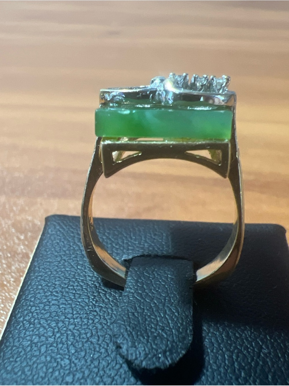 Vintage Estate 14k Yellow Gold Rectangular Jade Diamond Scorpion Motif Ring Sz 6